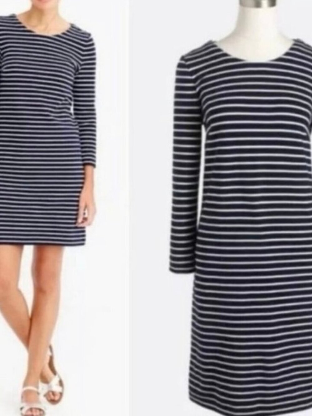 J.Crew Navy White Striped Knit Shift Dress 3/4 Sleeve Women’s Size XXS